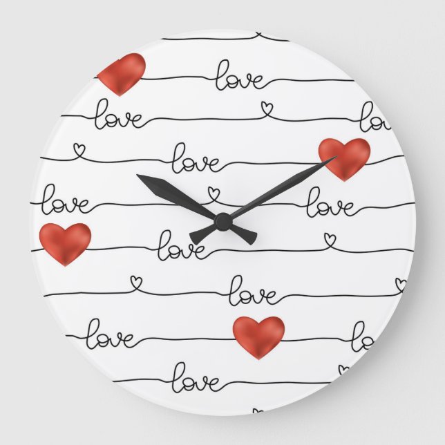 Valentine Hearts: 3D Line Design Große Wanduhr (Vorderseite)