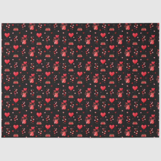 Valentine Hearts and Balloons on Black Seidenpapier (Vorderseite)