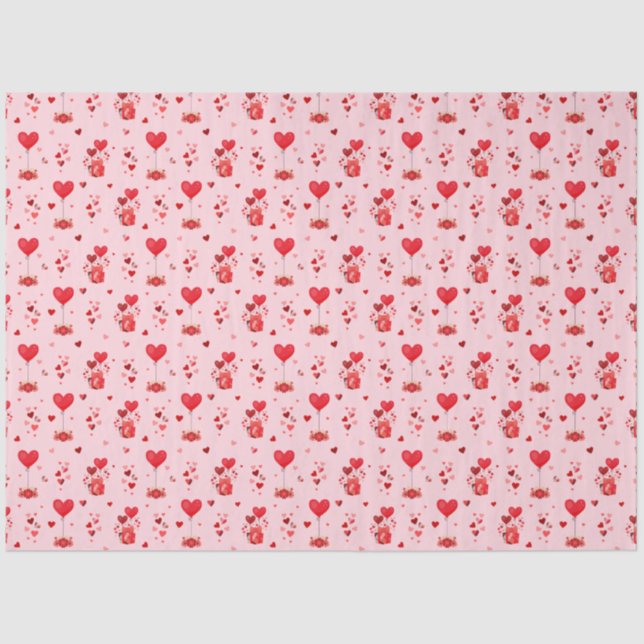 Valentine Hearts and Balloons on Pink Seidenpapier (Vorderseite)