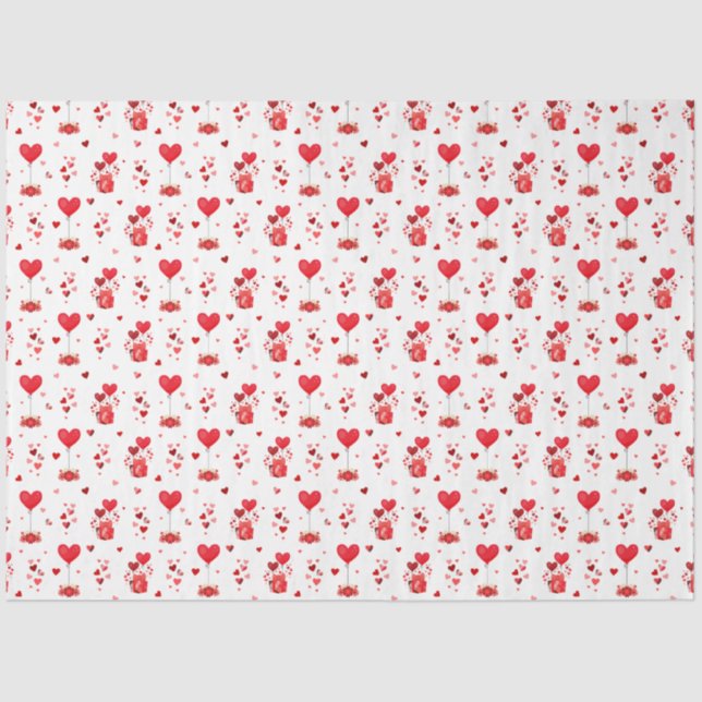 Valentine Hearts and Balloons on White Seidenpapier (Vorderseite)