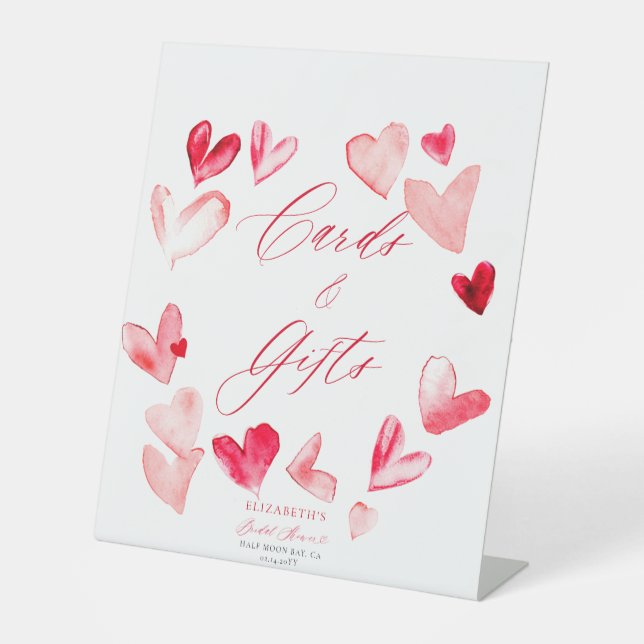 Valentine Hearts Bridal Shower Cards Gifts Sign Sockelschild (Vorderseite)