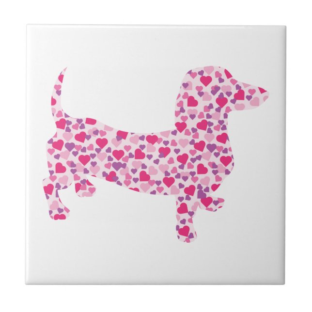 Valentine Hearts Dachshund Fliese (Vorderseite)