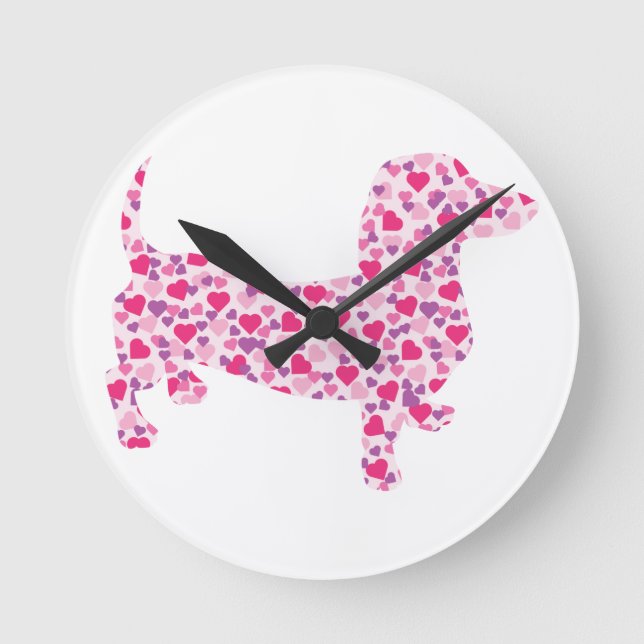 Valentine Hearts Dachshund Runde Wanduhr (Vorderseite)