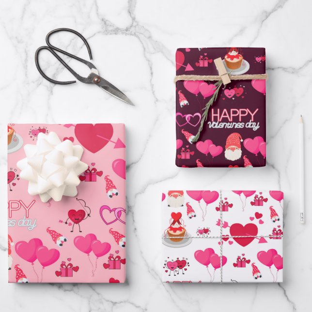 Valentine Hearts Geschenkpapier Set (Vorderseite)