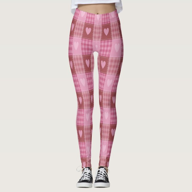 Valentine Hearts Kariert Leggings (Vorderseite)