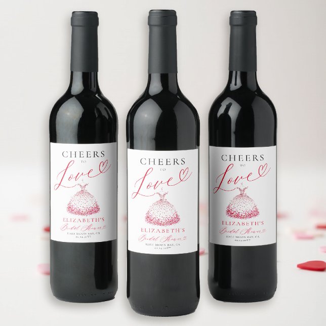 Valentine Hearts Kleid Whimsical Brautparty Weinetikett (valentine bridal shower wine label brunch bubbly watercolor hearts dress showered with love garden )