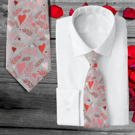 Valentine Hearts Pink Red Gray Stilvolles Muster Krawatte