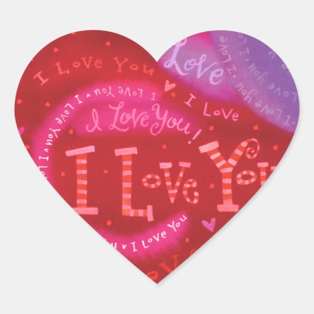 Valentine Hearts Pink Red I Liebe You Typografie Herz-Aufkleber (Vorderseite)