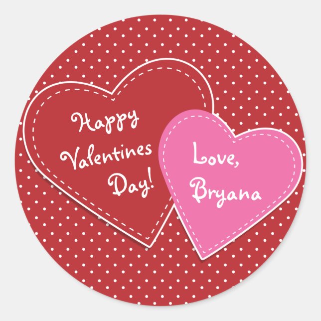 Valentine Hearts Pink & Red Modernes Niedliches Pa Runder Aufkleber (Vorderseite)