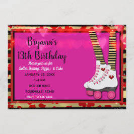 Valentine Hearts Roller Skaten Birthday Party Einladung
