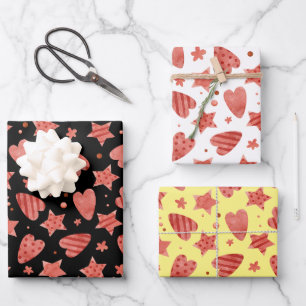 Valentine Hearts & Stars Muster Wrapping Papers Geschenkpapier Set