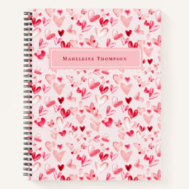 Valentine Hearts Whimsical Wasserfarbe Rosa Rot Notizbuch