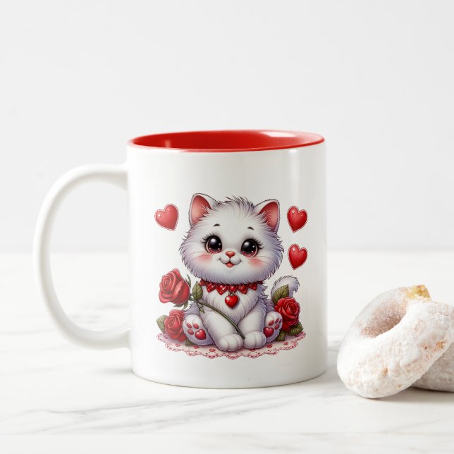 Valentine Hearts  Zweifarbige Tasse (Mit Donut)