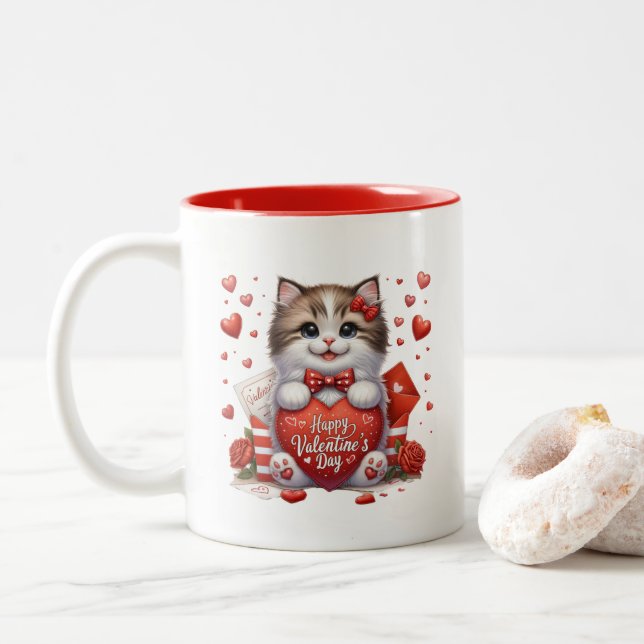 Valentine Hearts  Zweifarbige Tasse (Mit Donut)