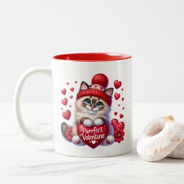 Valentine Hearts  Zweifarbige Tasse (Mit Donut)