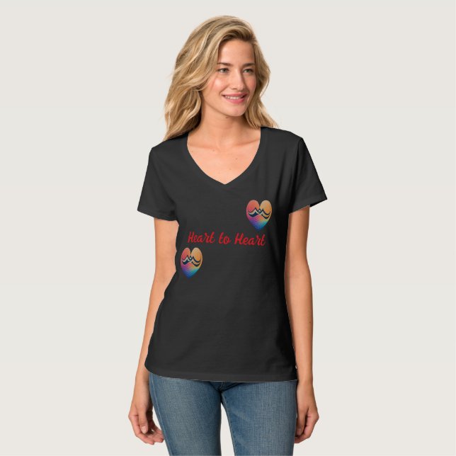 Valentine: Herz zu Herz, Liebe Symbol V-Neck T-Shirt (Vorderseite Vollansicht)
