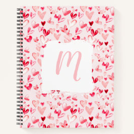 Valentine-Herzen Whimsical-Wasserfarben-Monogramm Notizbuch