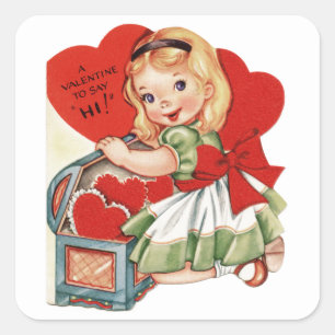 Valentine Hi und Kleines Mädchen Quadratischer Auf Aufkleber