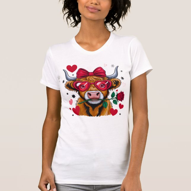 Valentine Highland Cow PNG Sublimation Des T-Shirt (Vorderseite)