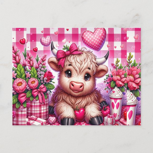 Valentine Highland Cow Postcard Postkarte (Vorderseite)