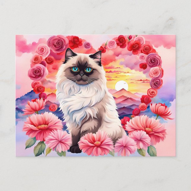 Valentine Himalayan cat im Herzen der Rose Sunset Postkarte (Vorderseite)