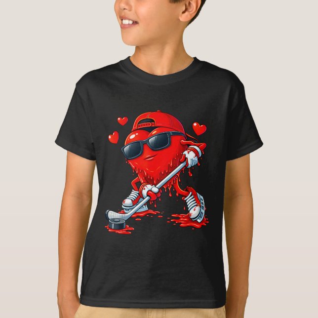 Valentine Hockey Heart Drip Srt Love Valentines Da T-Shirt (Vorderseite)