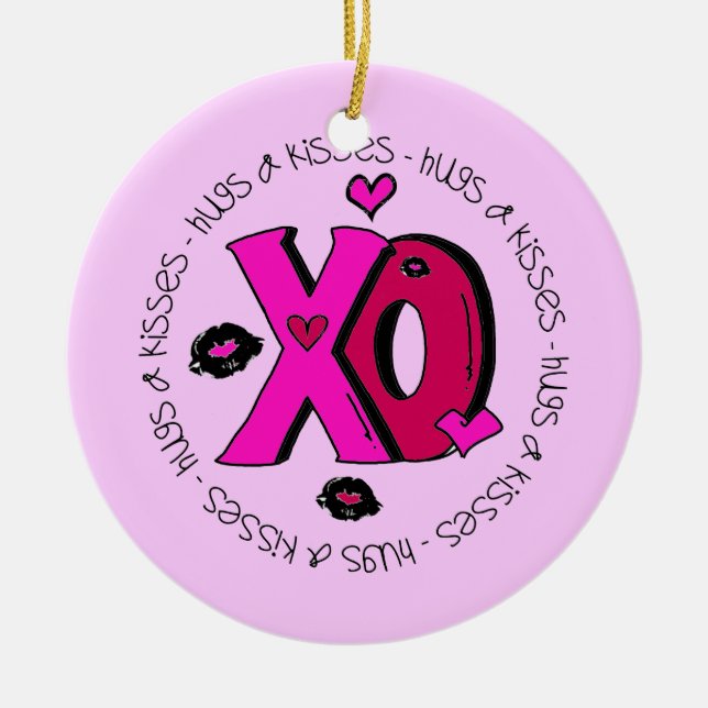Valentine Hugs und Kisses Keramik Ornament (Vorne)