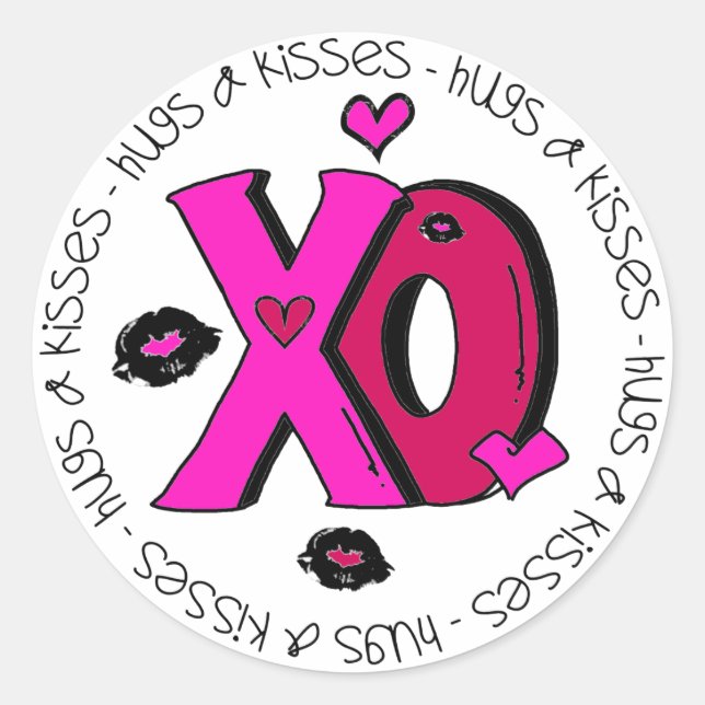 Valentine Hugs und Kisses Runder Aufkleber (Vorderseite)