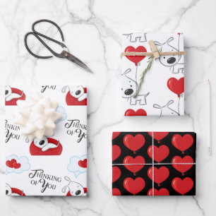 Valentine Hund und Herz Wrapping Paper Sheet Set Geschenkpapier Set
