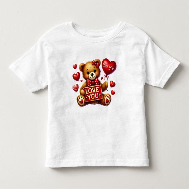 Valentine I Liebe You Teddy Bear Red Kleinkind T-shirt (Vorderseite)