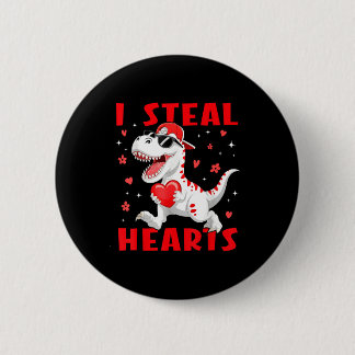 Valentine I Steal Hearts T-rex Dinosaur Baby Boy T Button