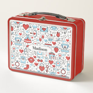 Valentine Icons Muster individuelle Name Lunch Box