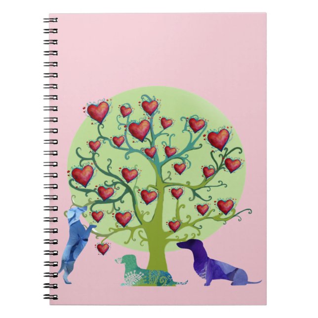 Valentine Illustration Notebook, Dachshund Hearts Notizblock (Vorderseite)
