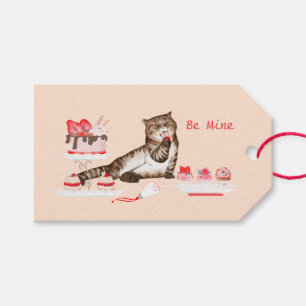 Valentine Katze mit Süßigkeiten und Bäckerei Rosa Geschenkanhänger