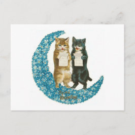 Valentine Katzen auf einem blauen Blume Mond Feiertagspostkarte