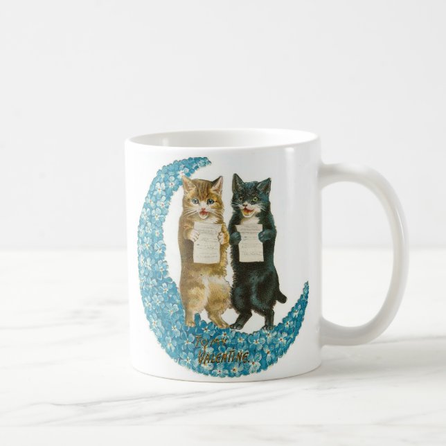 Valentine Katzen auf einem blauen Blume Mond Tasse (Rechts)