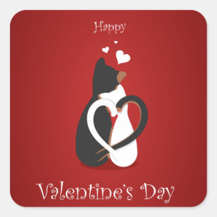 Valentine Katzen mit entwöhnten Herz-Schwänzen Quadratischer Aufkleber