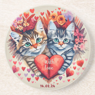 Valentine Katzen mit Herz Getränkeuntersetzer