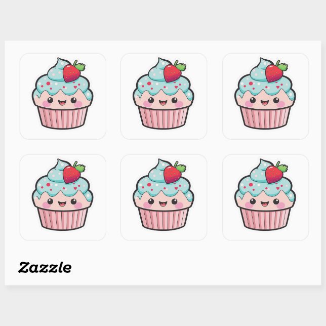 Valentine Kawaii Cupcake Sticker (Blatt)