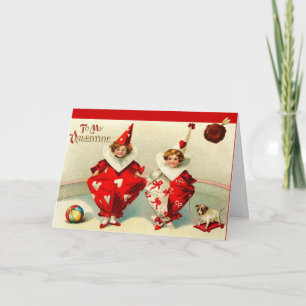 VALENTINE KINDER CLOWNS, ROTES WAX SIEGEL MIT HERZ FEIERTAGSKARTE
