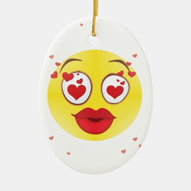 Valentine kiss Emoji Keramikornament (Vorne)