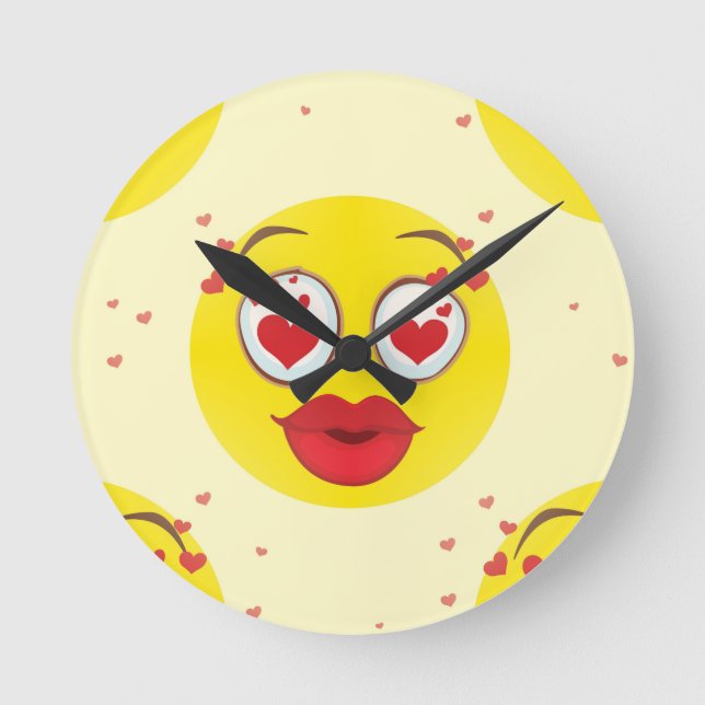 Valentine kiss Emoji Runde Wanduhr (Vorderseite)