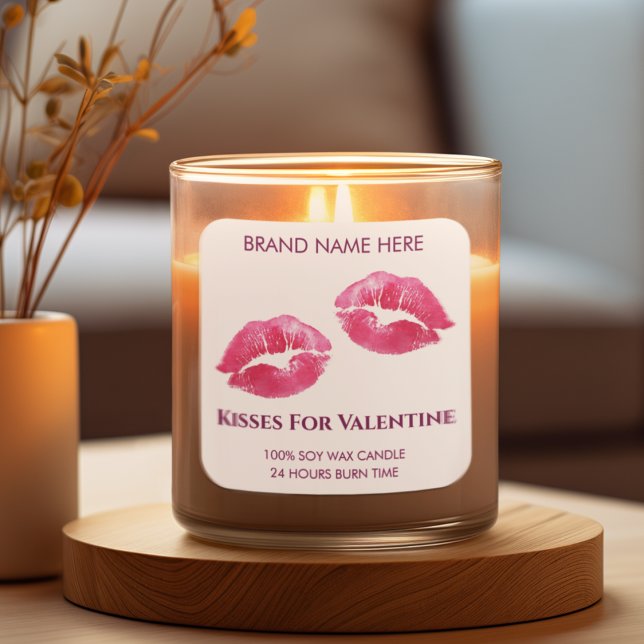 Valentine Kisses Benutzerdefinierter Kerzenaufkleb Quadratischer Aufkleber (Von Creator hochgeladen)