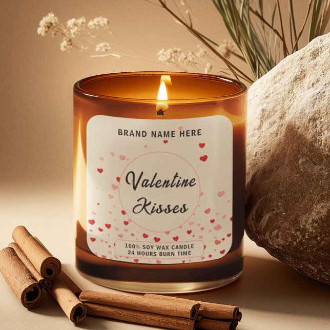 Valentine Kisses Candle –  Modern Love Label Quadratischer Aufkleber (Von Creator hochgeladen)