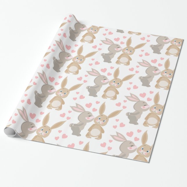 Valentine Kissing Bunnies Geschenkpapier (Ungerollt)