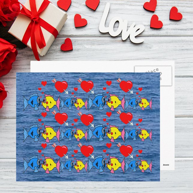 Valentine Kissing Fish in Liebe Muster Postkarte (Valentine Kissing Fish in Love Pattern Postcard)