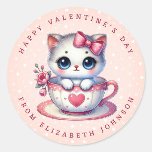 Valentine Kitten Personalisierter Name Round Stick Runder Aufkleber