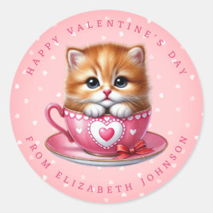 Valentine Kitten Personalisierter Name Round Stick Runder Aufkleber