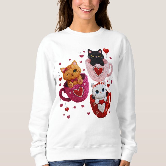 Valentine Knitted Cat PNG Clipart Sweatshirt (Vorderseite)
