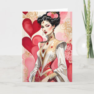 Valentine Lady in elegantem Weiß und Rot Gown Ankündigung